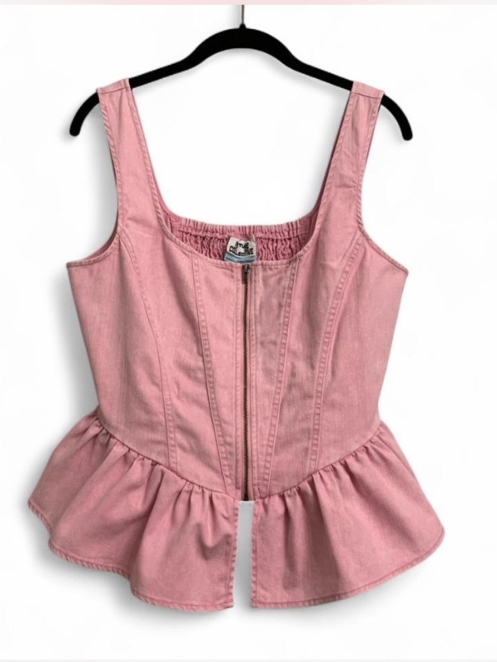 Sleeveless Pink Peplum Zip-Front Camisole